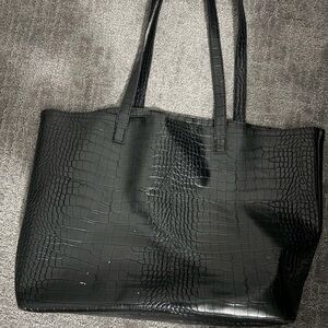 Black Croc Embossed Tote Bag